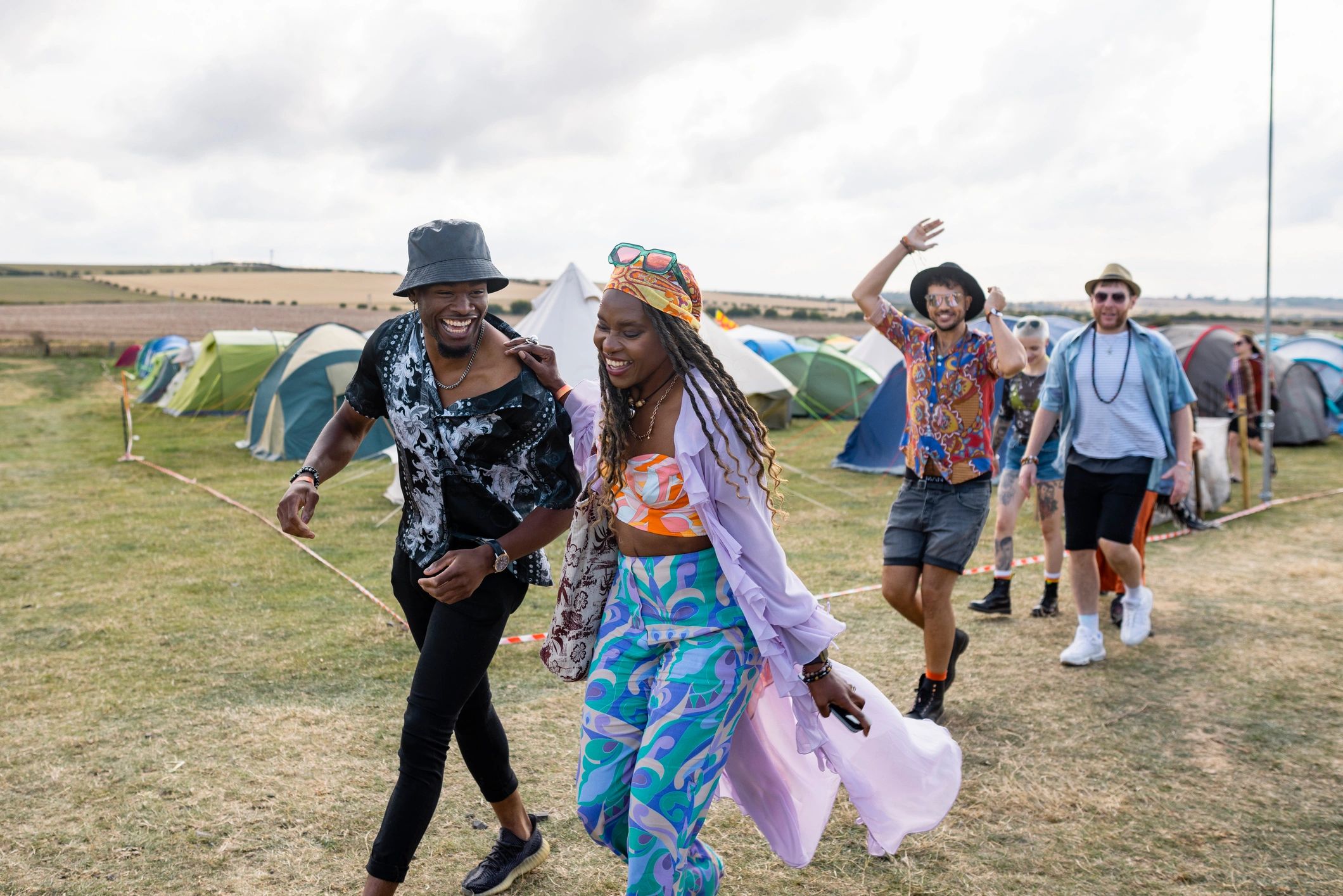 Festival crowd walking together and enjoying the atmosphere